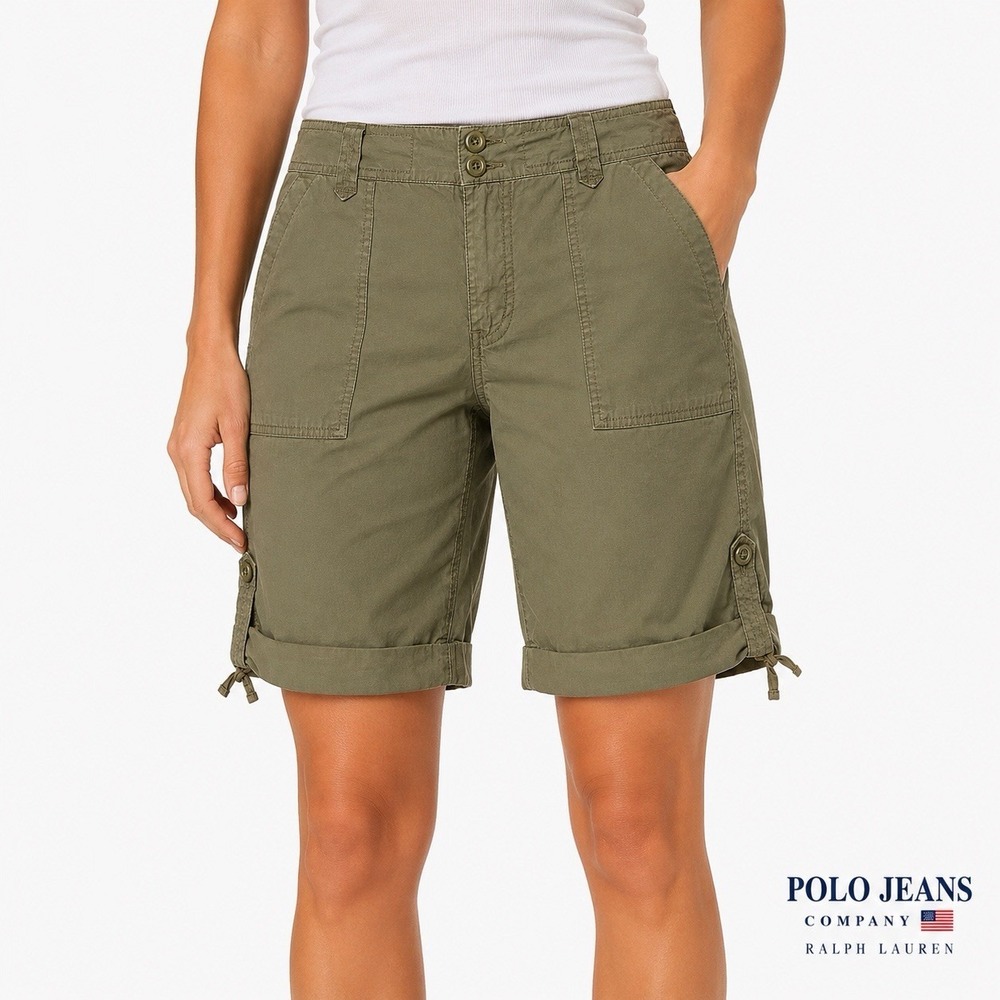 VTG Polo Jeans Ralph Lauren Women's Olive Roll Tab Bermuda Shorts Size 10 Cotton